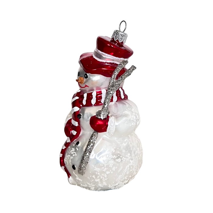 Gingerbread World European Christmas Market - Hanco Blown Glass Ornament Snowman with red white and silver
