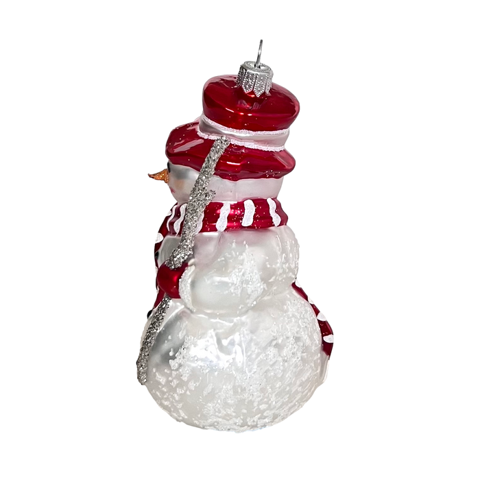 Gingerbread World European Christmas Market - Hanco Blown Glass Ornament Snowman with red white and silver