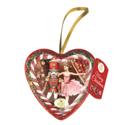 Heidel Fairy Tale Chocolate Gift Tin Christmas Heart with Nutcracker-inspired keepsake design and German chocolate pralines.