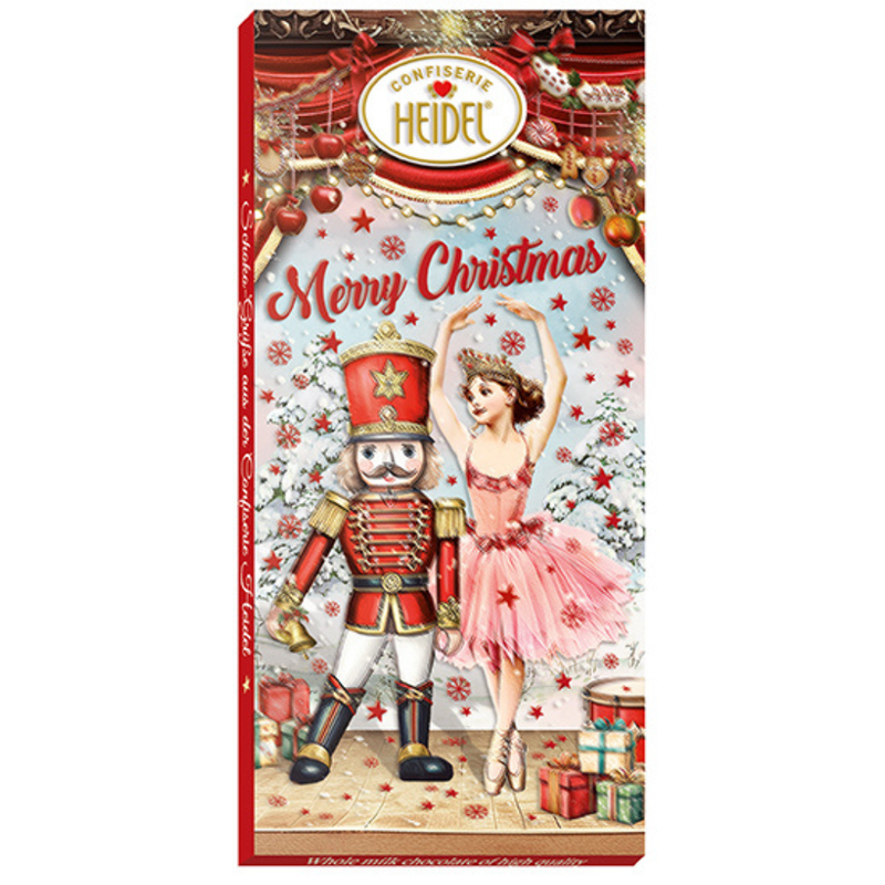 Heidel Fairy Tale 100 g milk chocolate bar in an embossed gift sleeve with Nutcracker-inspired Christmas artwork.