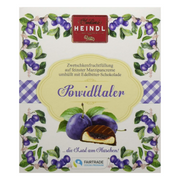 Heindl Powidltaler gift cube with individually wrapped dark chocolates filled with Austrian plum preserve and marzipan.
