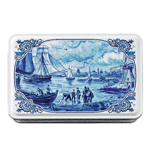 Gingerbread World European Christmas Market - Hellema Almond Speculaas in Blue Delft Tin 400 g