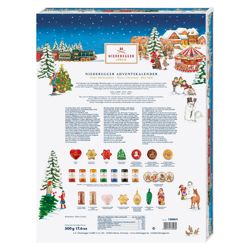 Niederegger Large Marzipan Advent Calendar featuring a traditional German Christmas Pyramid with 24 premium marzipan chocolates | Gingerbread World European Christmas