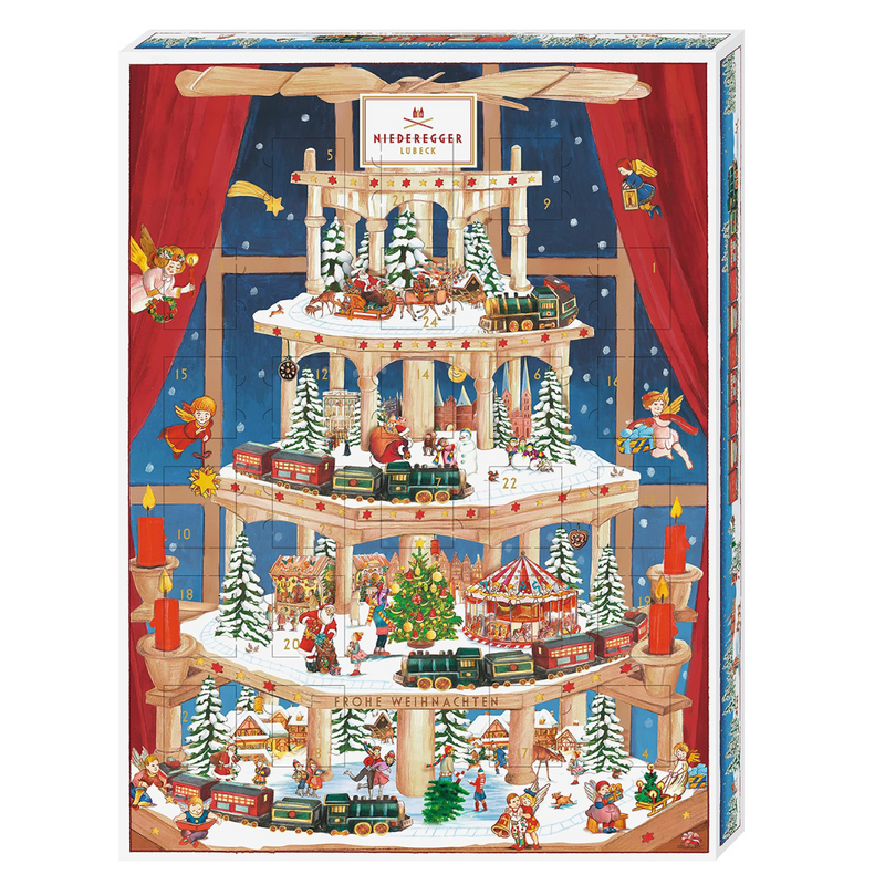 Niederegger Large Marzipan Advent Calendar featuring a traditional German Christmas Pyramid with 24 premium marzipan chocolates | Gingerbread World European Christmas