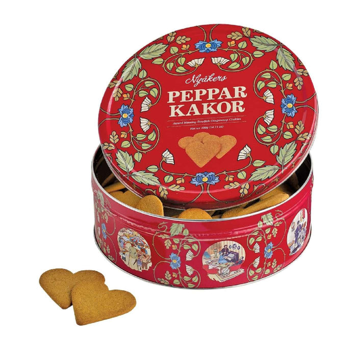 Gingerbread World European Christmas Market - Nyakers Swedish Gingerbread Hearts Cookies Red Gift Tin 400 g