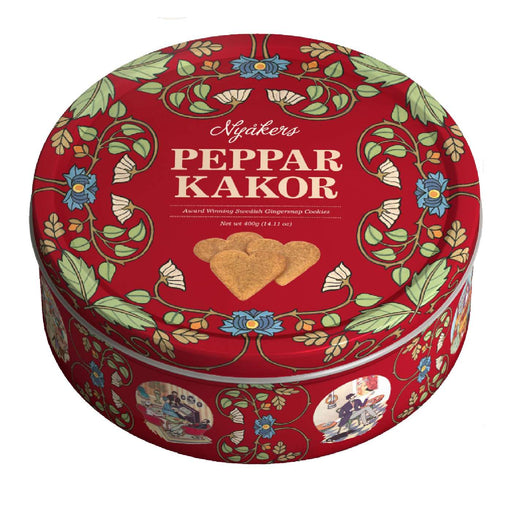 Gingerbread World European Christmas Market - Nyakers Swedish Gingerbread Hearts Cookies Red Gift Tin 400 g