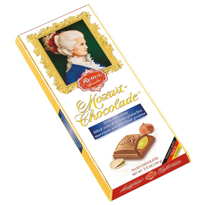 Gingerbread World European Christmas Market - Reber Mozart Kugeln Milk Chocolate Bar with Pistachio Marzipan and Hazelnut Praline