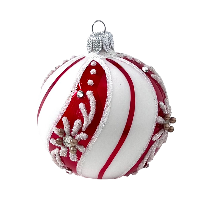 Gingerbread World European Christmas Market - Red White and Silver Series - Ball Swirls H299101