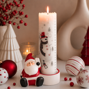 Ceramic Santa Advent candle holder in red and white designed to hold a 5 cm European countdown pillar candle.