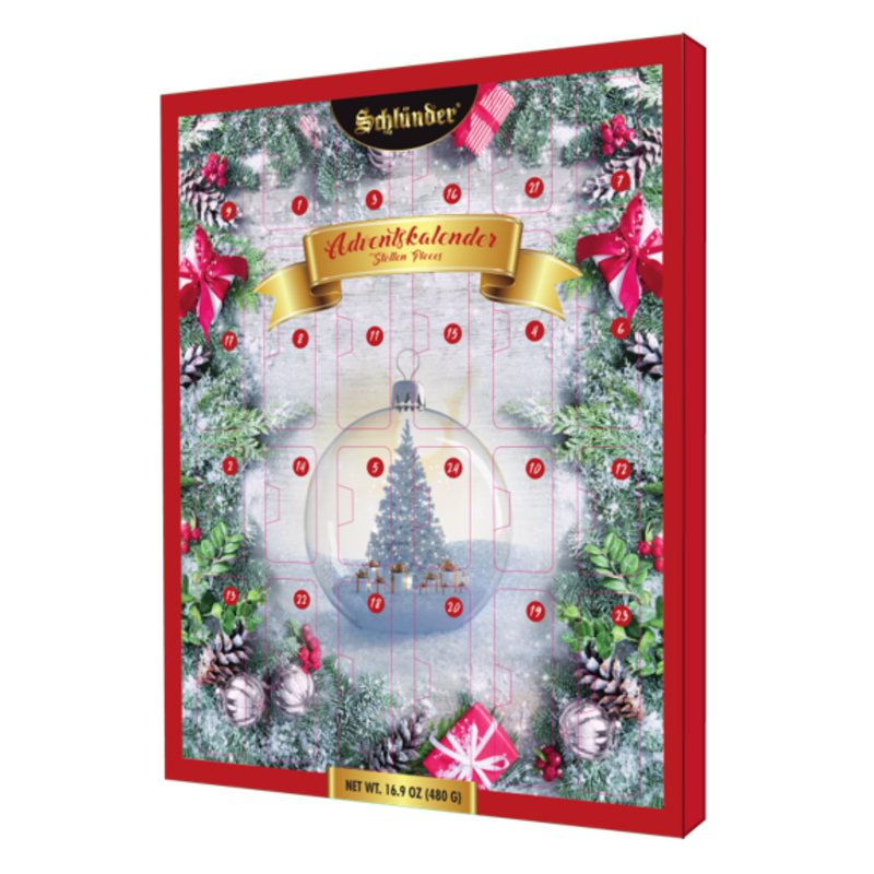 Schlünder Dresdner Stollen Advent Calendar with 24 authentic German Stollen treats and Dresden Striezelmarkt illustration | Gingerbread World European Christmas