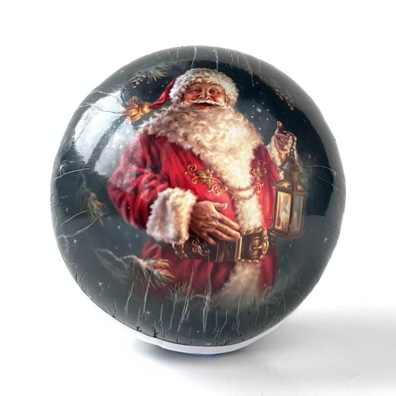 Paper mâché Christmas bauble gift box with vintage Father Christmas design
