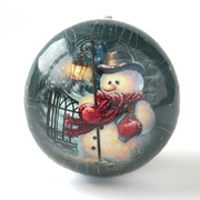 Paper mâché Christmas bauble gift box with nostalgic snowman design