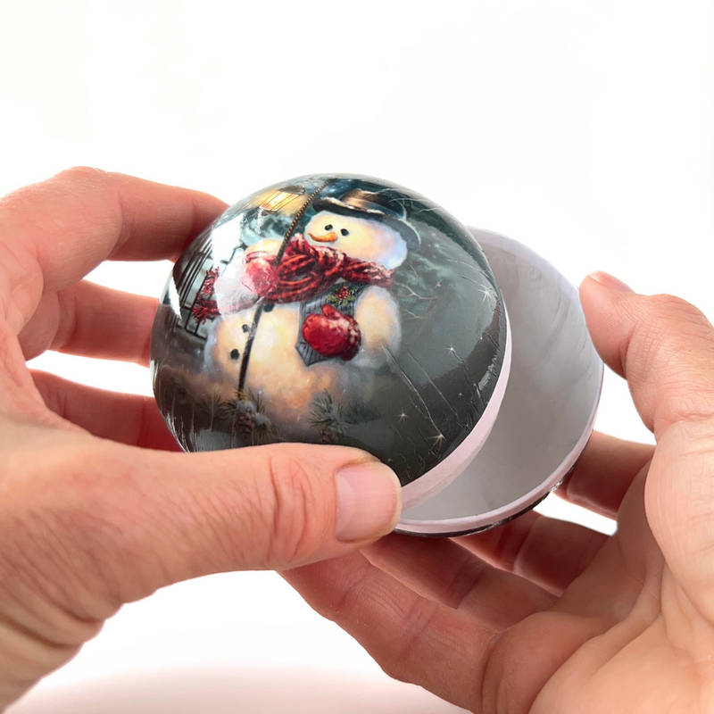 Paper mâché Christmas bauble gift box with vintage Christmas design