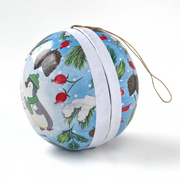 Fillable paper mâché Christmas bauble gift boxes with nostalgic children’s holiday scenes, handmade in Germany