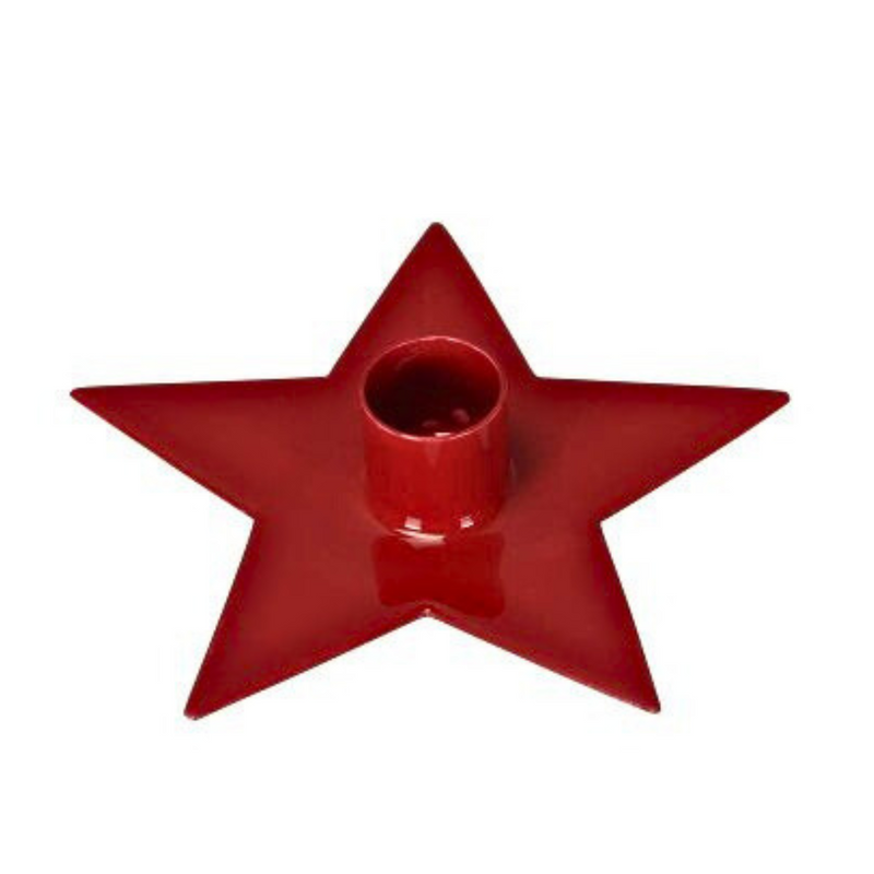 Star-shaped metal taper candle holder in red and white for Advent countdown candles – Gingerbread World European Christmas
