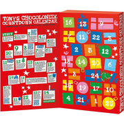Tony's Chocolonely Dutch Chocolate Advent Calendar filled with 24 individually wrapped Belgian chocolates in 10 Fairtrade flavours.