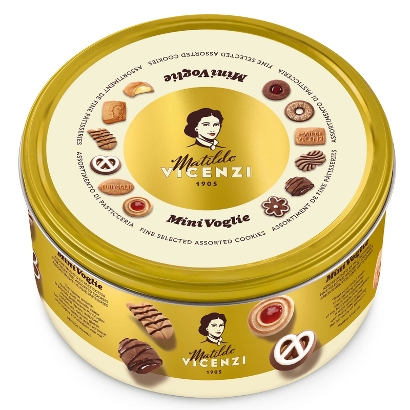 Matilde Vicenzi Minivoglie Italian cookie assortment in a decorative 500 g keepsake gift tin.