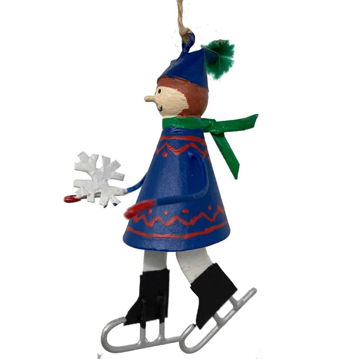 Gingerbread World European Christmas Market - Whimsical Handmade Metal Ornaments - Boy on Ice Skates LEA296