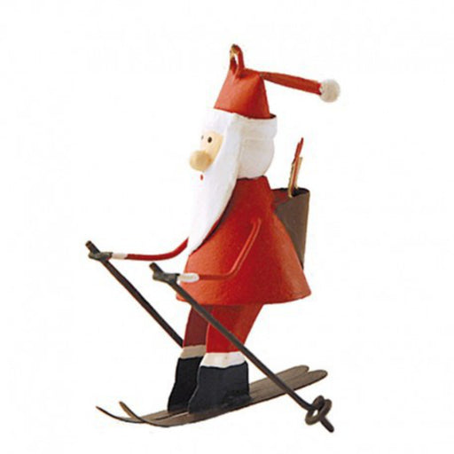 Gingerbread World European Christmas Market - Whimsical Handmade Metal Ornaments - Santa on Skis with Backpack Lea012
