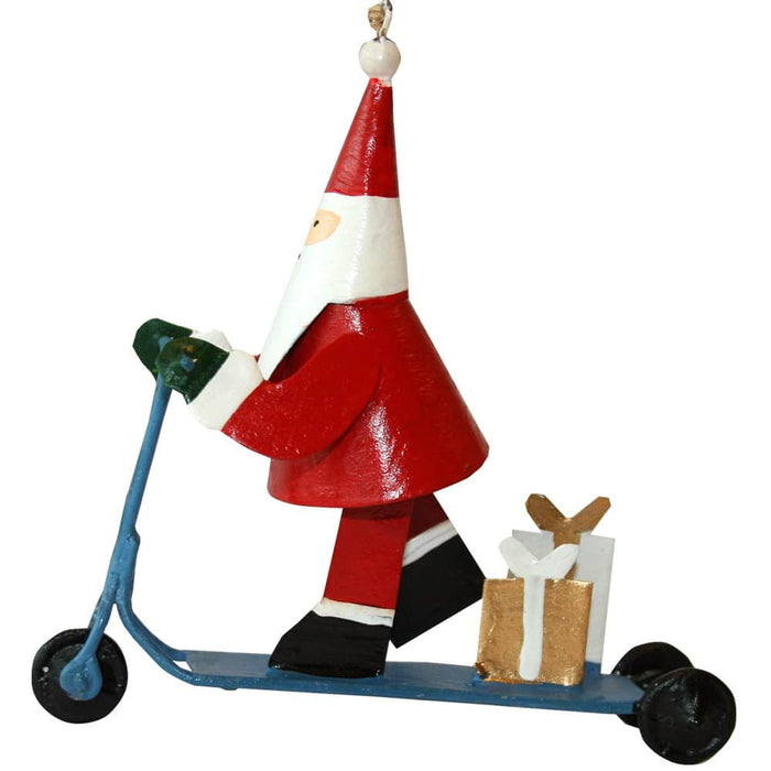 Gingerbread World European Christmas Market - Whimsical Handmade Metal Ornaments - Santa riding a scooter Lea075