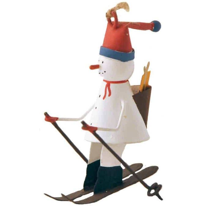 Gingerbread World European Christmas Market - Whimsical Handmade Metal Ornaments - Snowman on Skis with Backpack Lea012