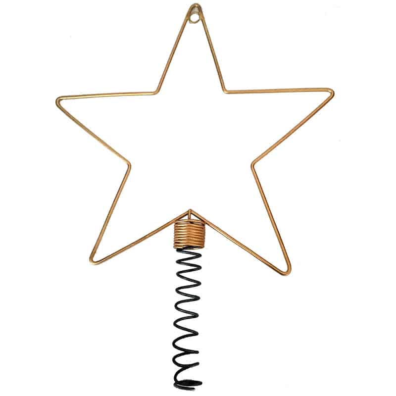 Handmade tin Christmas tree topper star with ornament holder designed to display a favourite hanging ornament.