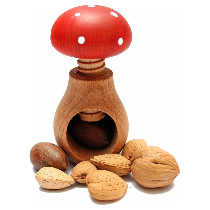 Gingerbread World European Christmas Market - Wooden Screw Type Nutcrackert Natural Wood with Mushroom Red Top