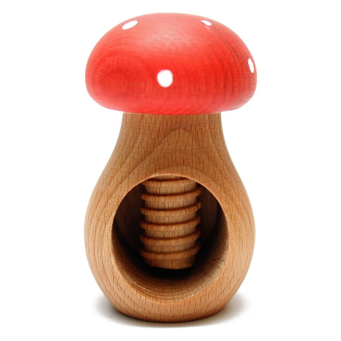 Gingerbread World European Christmas Market - Wooden Screw Type Nutcrackert Natural Wood with Mushroom Red Top