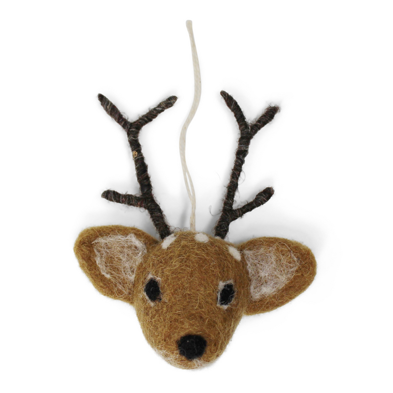Gingerbread World European Christmas Market En Gry and Sif Danish Scandinavian Design Hanging Ornaments in Felted Wool - Bambi Deer Brown 14023