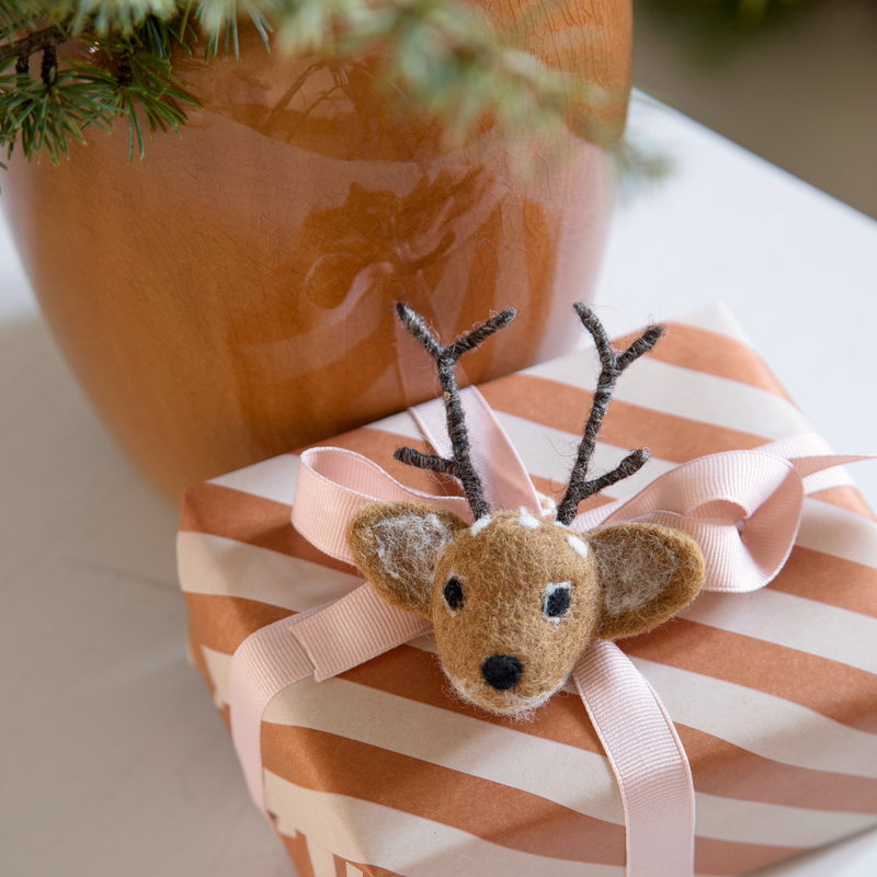 Gingerbread World European Christmas Market En Gry and Sif Danish Scandinavian Design Hanging Ornaments in Felted Wool - Bambi Deer Brown 14023 lifestyle