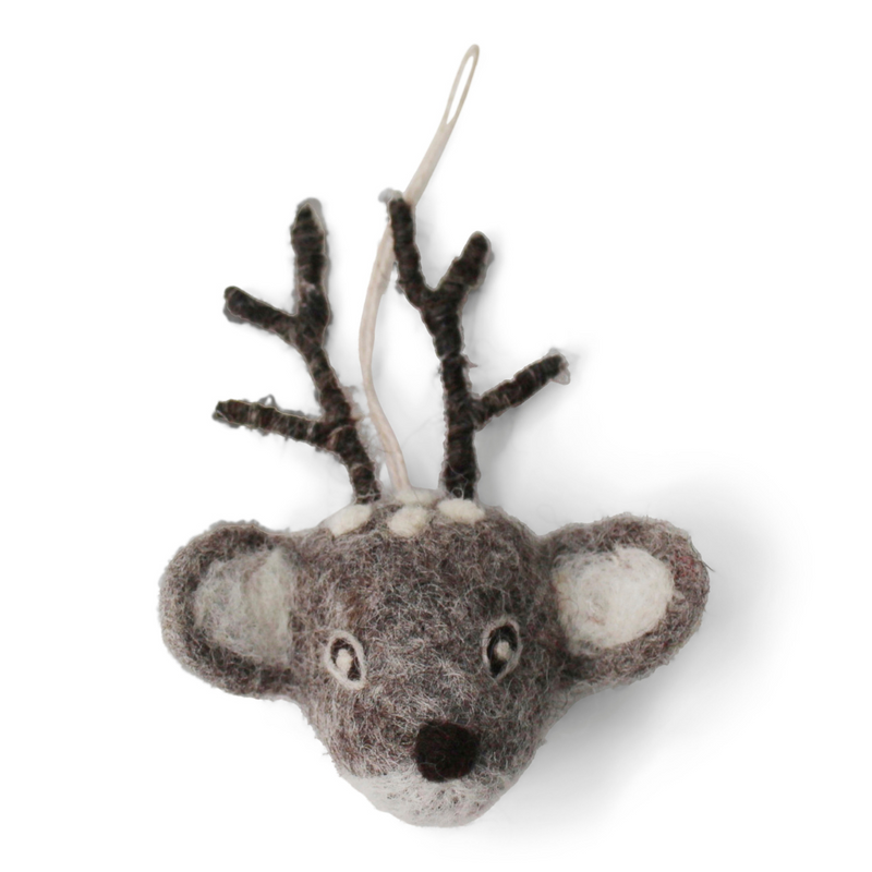 Gingerbread World European Christmas Market En Gry and Sif Danish Scandinavian Design Hanging Ornaments in Felted Wool - Bambi Deer Grey 14123