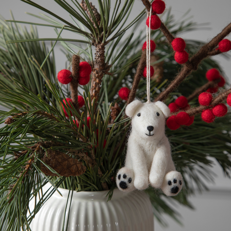 Gingerbread World European Christmas Market En Gry and Sif Danish Scandinavian Design Hanging Ornaments in Felted Wool - Polar Bear 11822