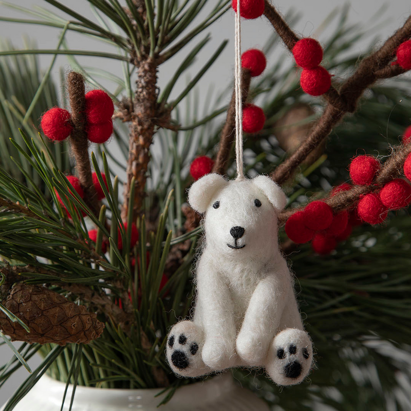 Gingerbread World European Christmas Market En Gry and Sif Danish Scandinavian Design Hanging Ornaments in Felted Wool - Polar Bear 11822