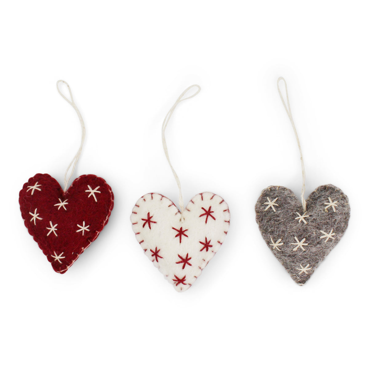 Gry & Sif Christmas Hanging Ornaments, Hearts with Stars, Set of 3