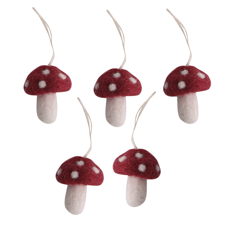 Gingerbread World European Christmas Market En Gry and Sif Scandinavia Felted Wool Ornaments Mini Mushrooms Set of 5 11520