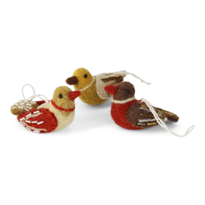 Gingerbread World European Christmas Market En Gry and Sif Scandinavia Felted Wool Ornaments Mini Pearl Birds Set of 3 13923