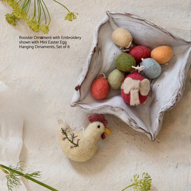 Gingerbread World European Market - Gry and Sif Felted Wool Ornaments - Rooster Yellow 10815
