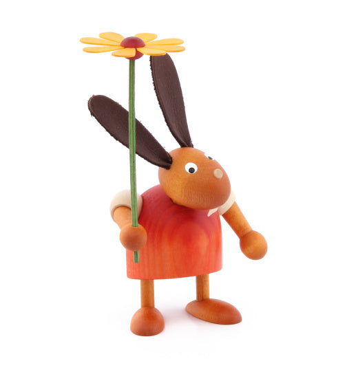 Gingerbread World European Easter Market - Drechslerei Martin Wooden Figures - Bunny with Flower 