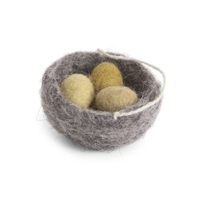 Gingerbread World European Easter Market - Felted wool Hanging Ornament - Nest with Yellow Eggs