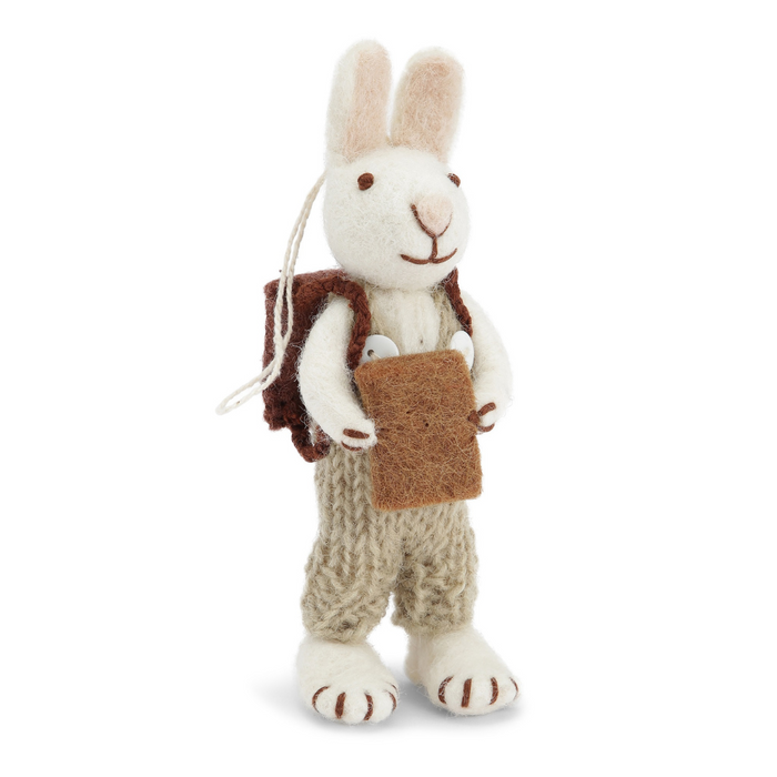 Gingerbread World European Easter Market - White Bunny figure with backpack and book 21313