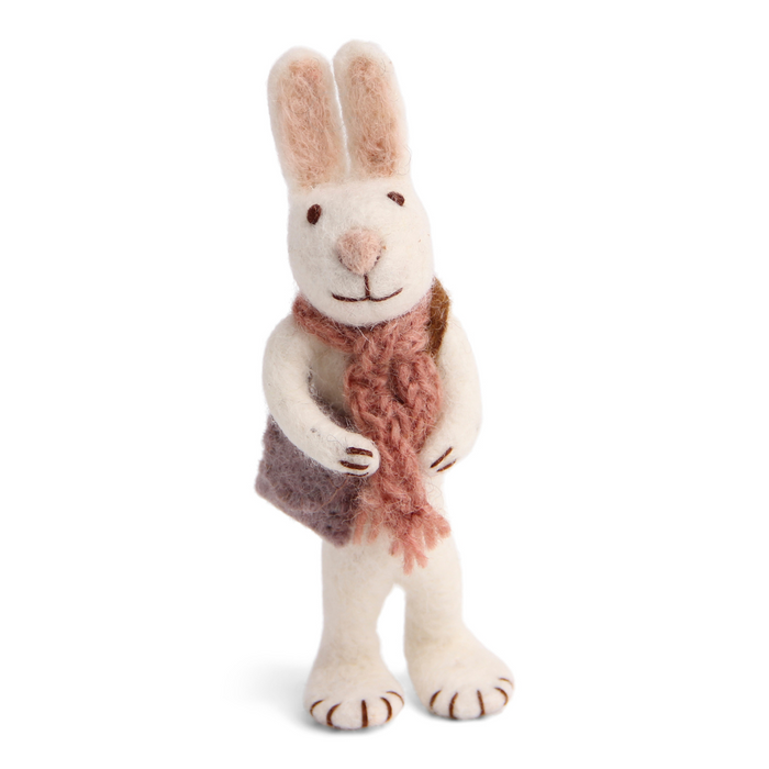 Gingerbread World European Easter Market - White Bunny figure with scarf and book bag 20512