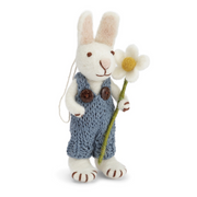 Gingerbread World European Easter Market - White Bunny with Blue Pants and Marguerite