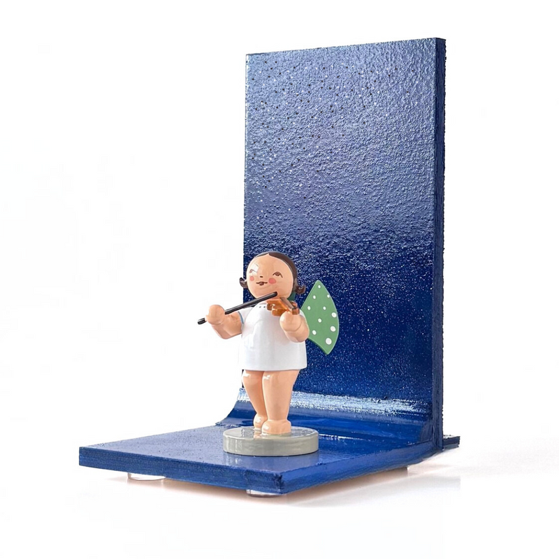 Gingerbread World European Market - Angel Display in Midnight Blue for One Figure shown with Wendt und Kuehn Eleven Dot Angel