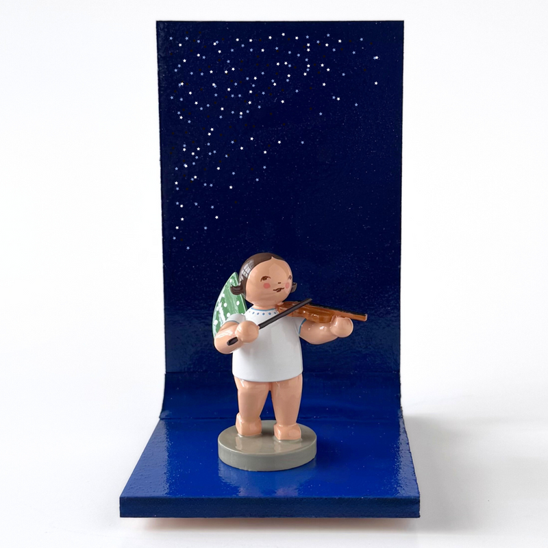 Gingerbread World European Market - Angel Display in Midnight Blue for One Figure shown with Wendt und Kuehn Eleven Dot Angel