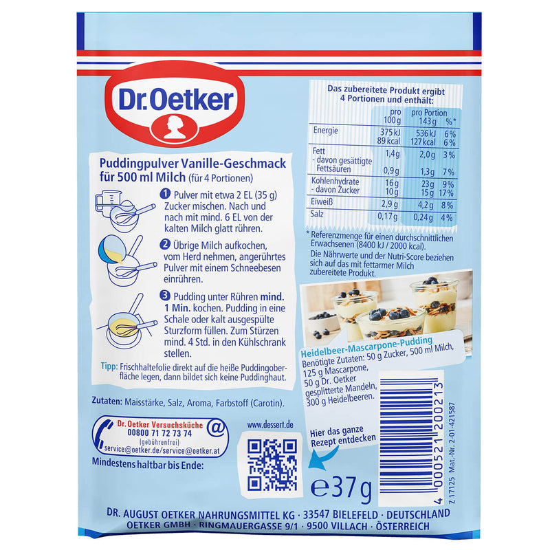 Dr. Oetker Original Vanilla Pudding Mix Vanille Geschmack from Germany for custard, cakes and European baking - Gingerbread World Christmas Market