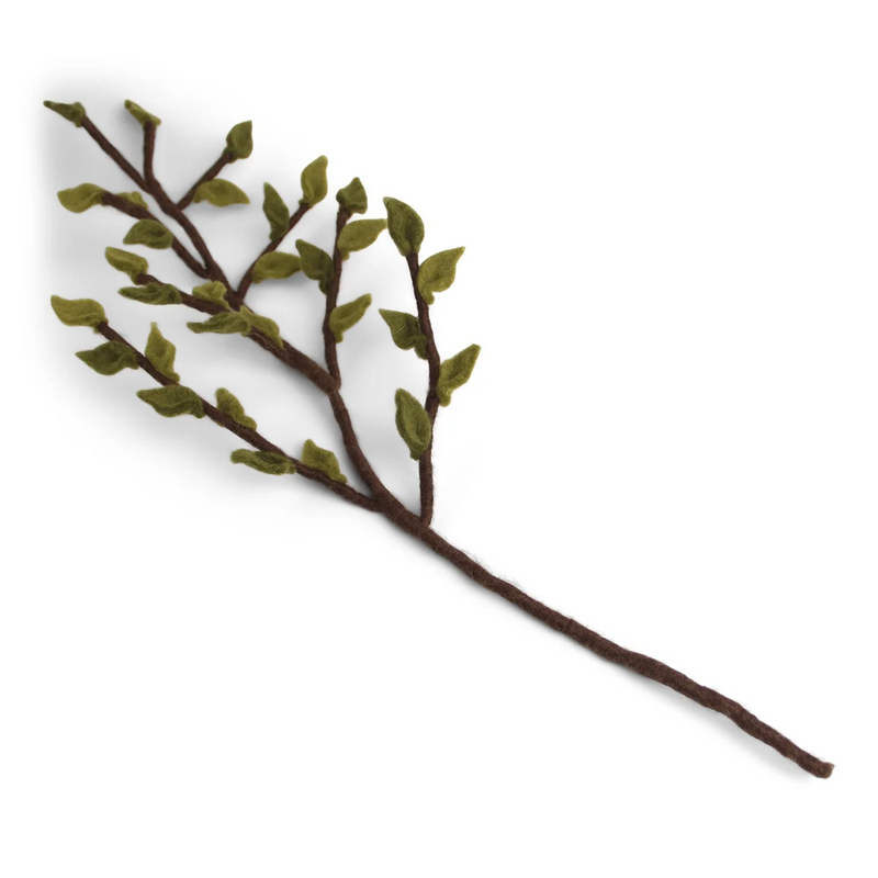 Gingerbread World European Market - En Gry and Sif Felted Wool Branch with Green Leaves