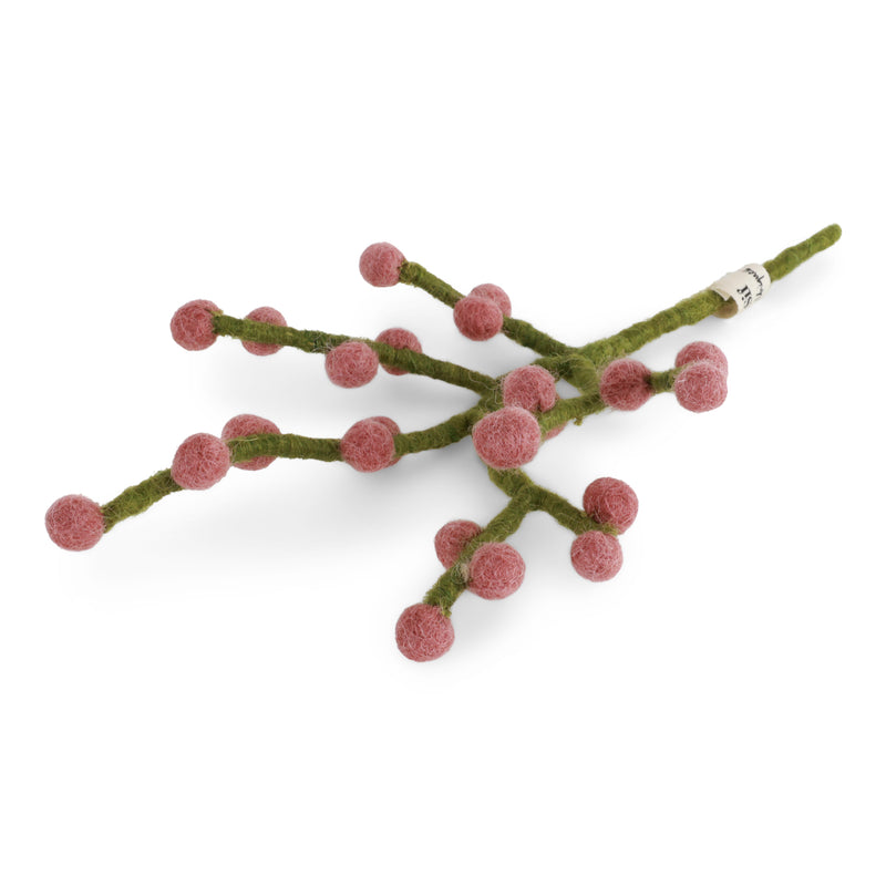 Gingerbread World European Market - En Gry and Sif Felted Wool Forever Flowers – Mini Branch with Rouge Berries 15334