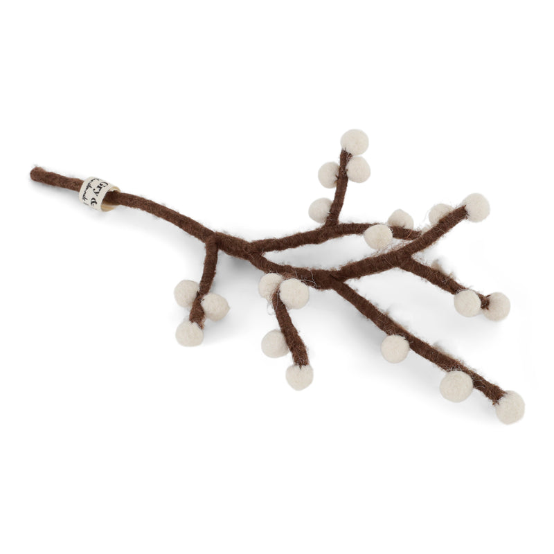 Gingerbread World European Market - En Gry and Sif Felted Wool Forever Flowers – Mini Branch with White Berries 12325
