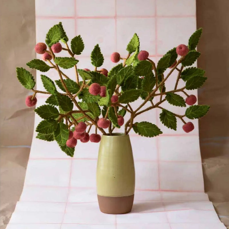 Gingerbread World European Market - En Gry and Sif Forever Flowers in Felted Wool - Branch with Dusty Red Apples 10035