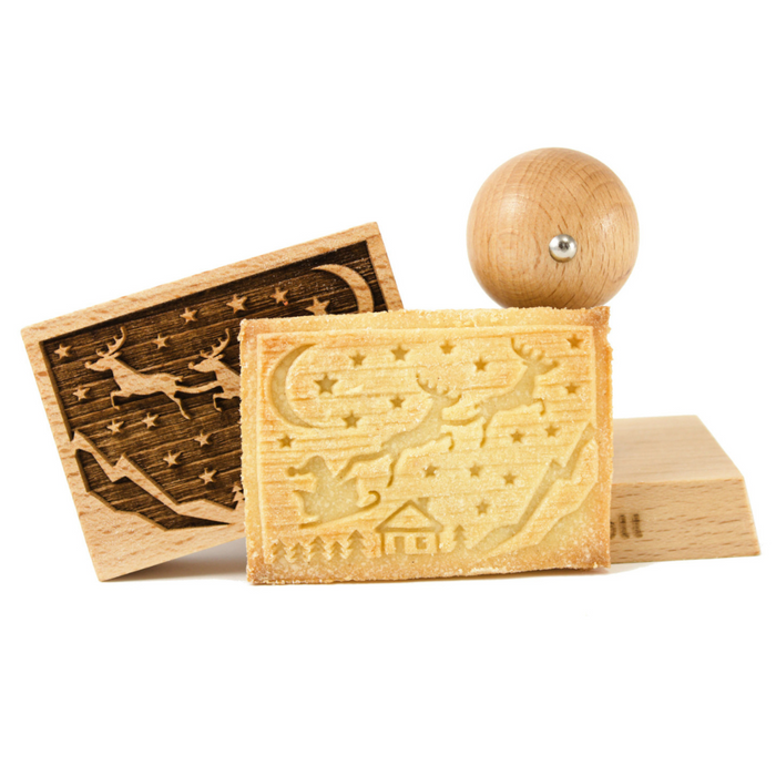 Gingerbread World European Market - Folkroll Engraved Wooden Cookie Stamp - Santas Sleigh